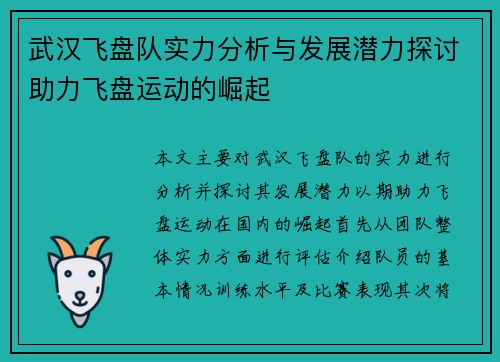 武汉飞盘队实力分析与发展潜力探讨助力飞盘运动的崛起